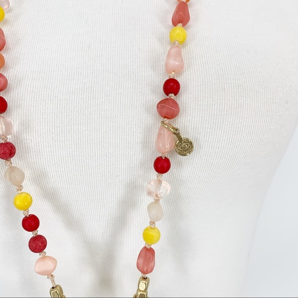 Chico’s Kira Warm Multi Bead Necklace Gold Charm Boho Statement Long Layering - Picture 3 of 7
